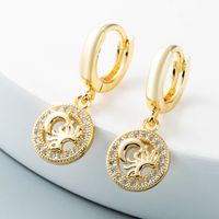 Hollow Leopard Head Jesus Moon Copper Inlaid Zircon Earrings Wholesale Nihaojewelry sku image 2