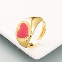 Ins Style European And American Fashion Copper Plating 18k Gold Colorful Oil Necklace Hip Hop Style Personality Heart Shaped Love Ring Female Adjustable sku image 2