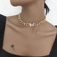 Hip-hop Diamond Butterfly Thick Short Necklace Wholesale Nihaojewelry main image 1