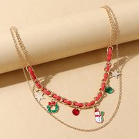 Fashion Snow Doll Christmas Wreath Pendent Double-layer Necklace Wholesale Nihaojewelry main image 1