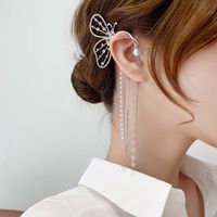 Perle Strass Schmetterling Quaste Ohrclip Großhandel Nihaojewelry sku image 1