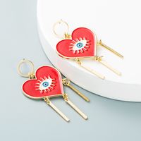 Retro Heart-shaped Alloy Dripping Oil Eyes Tassel Earrings Wholesale Nihaojewelry sku image 1