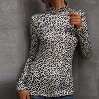 2021 White Leopard Print High Neck Bottoming Shirt Blouse Chiffon Shirt main image 4