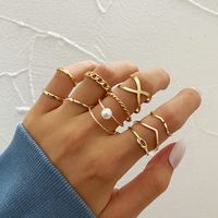 Fashion Geometric Pearl Ring 8-piece Set Wholesale sku image 2