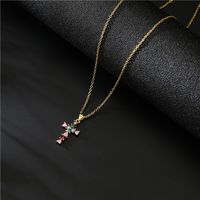 18k Vintage Inlaid Color Zirconium Cross Copper Necklace Wholesale Nihaojewelry main image 3