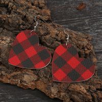 Simple New Heart Red Black Grid Pu Earrings Wholesale Nihaojewelry main image 4