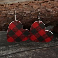 Simple New Heart Red Black Grid Pu Earrings Wholesale Nihaojewelry main image 5