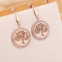 New Round Diamond Tree Of Life Stainless Steel Earrings Wholesale Nihaojewelry main image 4