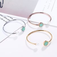 European And American New Foreign Trade Simple Green Glass Crystal Open Pearl Bracelet Women's Accessories Supply Wholesale main image 4