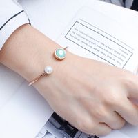 European And American New Foreign Trade Simple Green Glass Crystal Open Pearl Bracelet Women's Accessories Supply Wholesale main image 5