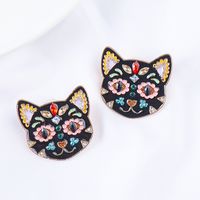 55625 Europe And America Creative Black Cat Colorful Cat Funny Earrings Halloween Ghost Festival Ear Studs Oil-plated Diamond Earrings main image 4