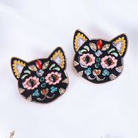 55625 Europe And America Creative Black Cat Colorful Cat Funny Earrings Halloween Ghost Festival Ear Studs Oil-plated Diamond Earrings main image 6