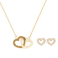 Mode Doppelter Herzförmiger Diamant-edelstahl-halsketten-ohrring-set Großhandel Nihaojewelry main image 1