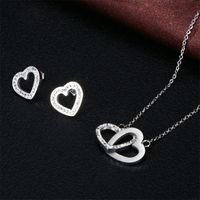 Mode Doppelter Herzförmiger Diamant-edelstahl-halsketten-ohrring-set Großhandel Nihaojewelry main image 4