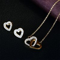Mode Doppelter Herzförmiger Diamant-edelstahl-halsketten-ohrring-set Großhandel Nihaojewelry main image 5