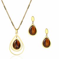 Moda Europea Y Americana Nuevo Estilo Lágrima Gota De Agua Collar De Oro De 18 Quilates Pendientes De Perno Para Mujer Elegante De Titanio Acero Gota De Lluvia Conjunto De Joyas main image 1