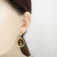 European And American Fashion New Style Tear Stone Water Drop 18k Gold Necklace Stud Earrings Women's Elegant Titanium Steel Raindrop Set Jewelry main image 6