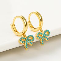 Korean Ins Simple And Fresh Lake Blue Bow Pendant Earrings Copper Zircon Temperament Earrings Small Jewelry Wholesale main image 1