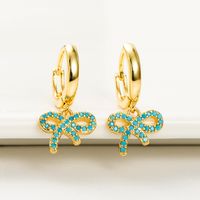 Korean Ins Simple And Fresh Lake Blue Bow Pendant Earrings Copper Zircon Temperament Earrings Small Jewelry Wholesale main image 4