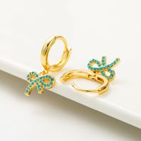 Korean Ins Simple And Fresh Lake Blue Bow Pendant Earrings Copper Zircon Temperament Earrings Small Jewelry Wholesale main image 5