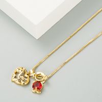 18k Fashion Mom Letter Hollow Heart Inlaid Zircon Copper Necklace Wholesale Nihaojewelry main image 3