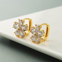 Korean Dongdaemun Simple Dignified Flowers Diamond Earclip Earrings Copper Micro Inlaid Zircon Frosty Style Earrings Female Earrings main image 1