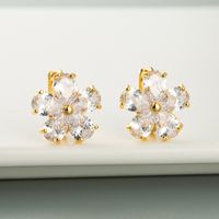 Korean Dongdaemun Simple Dignified Flowers Diamond Earclip Earrings Copper Micro Inlaid Zircon Frosty Style Earrings Female Earrings main image 4