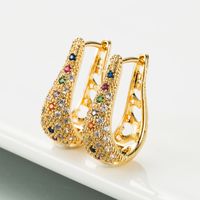 European And American Fashion Instagram Mesh Red Creative U-shaped Hollow Copper-plated Gold Earrings Studded With Zircon Female Trend Ornament Wholesale main image 4