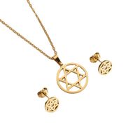 Creative Six-pointed Star Pendant Stainless Steel Earrings Necklace Set Wholesale Nihaojewelry main image 6