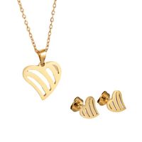 Fashion Titanium Steel Geometric Hollow Heart Earrings Necklace Set Wholesale Nihaojewelry main image 6