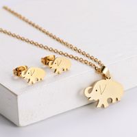 Titanium Steel Plating 18k Gold Elephant Pendant Necklace Earrings Set Wholesale Nihaojewelry main image 1