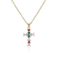 18k Vintage Inlaid Color Zirconium Cross Copper Necklace Wholesale Nihaojewelry sku image 2
