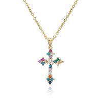 18k Vintage Inlaid Color Zirconium Cross Copper Necklace Wholesale Nihaojewelry sku image 1