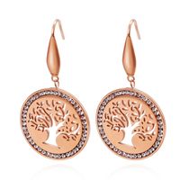 New Round Diamond Tree Of Life Stainless Steel Earrings Wholesale Nihaojewelry sku image 3