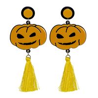 55631 Europe And America Creative Pumpkin Acrylic Plate Funny Earrings Halloween Ghost Tassel Long Rhinestone-encrusted Earrings sku image 2