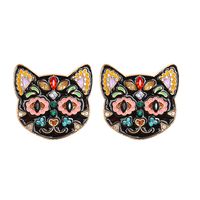 55625 Europe And America Creative Black Cat Colorful Cat Funny Earrings Halloween Ghost Festival Ear Studs Oil-plated Diamond Earrings sku image 1