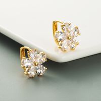 Korean Dongdaemun Simple Dignified Flowers Diamond Earclip Earrings Copper Micro Inlaid Zircon Frosty Style Earrings Female Earrings sku image 1