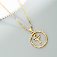 Fashion 18k Copper Inlaid Zircon Round Hollow Virgin Mary Cross Necklace Wholesale Nihaojewelry sku image 1