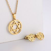 Creative Six-pointed Star Pendant Stainless Steel Earrings Necklace Set Wholesale Nihaojewelry sku image 1