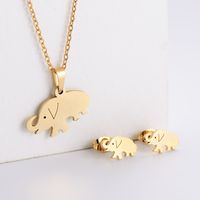 Titanium Steel Plating 18k Gold Elephant Pendant Necklace Earrings Set Wholesale Nihaojewelry sku image 1