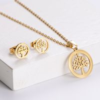 Aml Ensemble De Ornements Titane Acier 316 Matériel Pendentif Creux Chanceux Arbre Boucles D'oreilles Simple Doux De Femmes Exquis Bijoux sku image 1