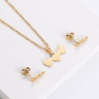 Fashion Stainless Steel Small Glossy Heart Necklace Earrings Set Wholesale Nihaojewelry sku image 1