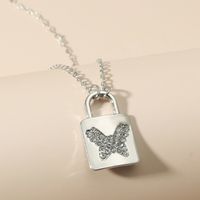Creative Fashion Diamond Butterfly Lock Pendant Alloy Necklace Wholesale Nihaojewelry main image 6