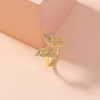 Fashion Golden Opening Adjustable Micro-inlaid Zircon Butterfly Copper Ring Wholesale Nihaojewelry main image 3