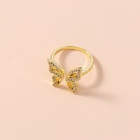 Fashion Golden Opening Adjustable Micro-inlaid Zircon Butterfly Copper Ring Wholesale Nihaojewelry main image 4