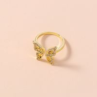 Mode Goldene Öffnung Verstellbarer Mikroeingelegter Zirkon Schmetterling Kupferring Großhandel Nihaojewelry main image 4