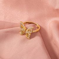 Fashion Golden Opening Adjustable Micro-inlaid Zircon Butterfly Copper Ring Wholesale Nihaojewelry main image 6