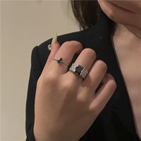 Simple Vintage Woven Texture Inlaid Rhinestone Open Ring Combination Set Wholesale Nihaojewelry main image 5