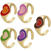 Vintage Color Dripping Oil Heart Shape Color Matching Opening Copper Ring Wholesale Nihaojewelry main image 1