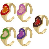 Vintage Color Dripping Oil Heart Shape Color Matching Opening Copper Ring Wholesale Nihaojewelry main image 2